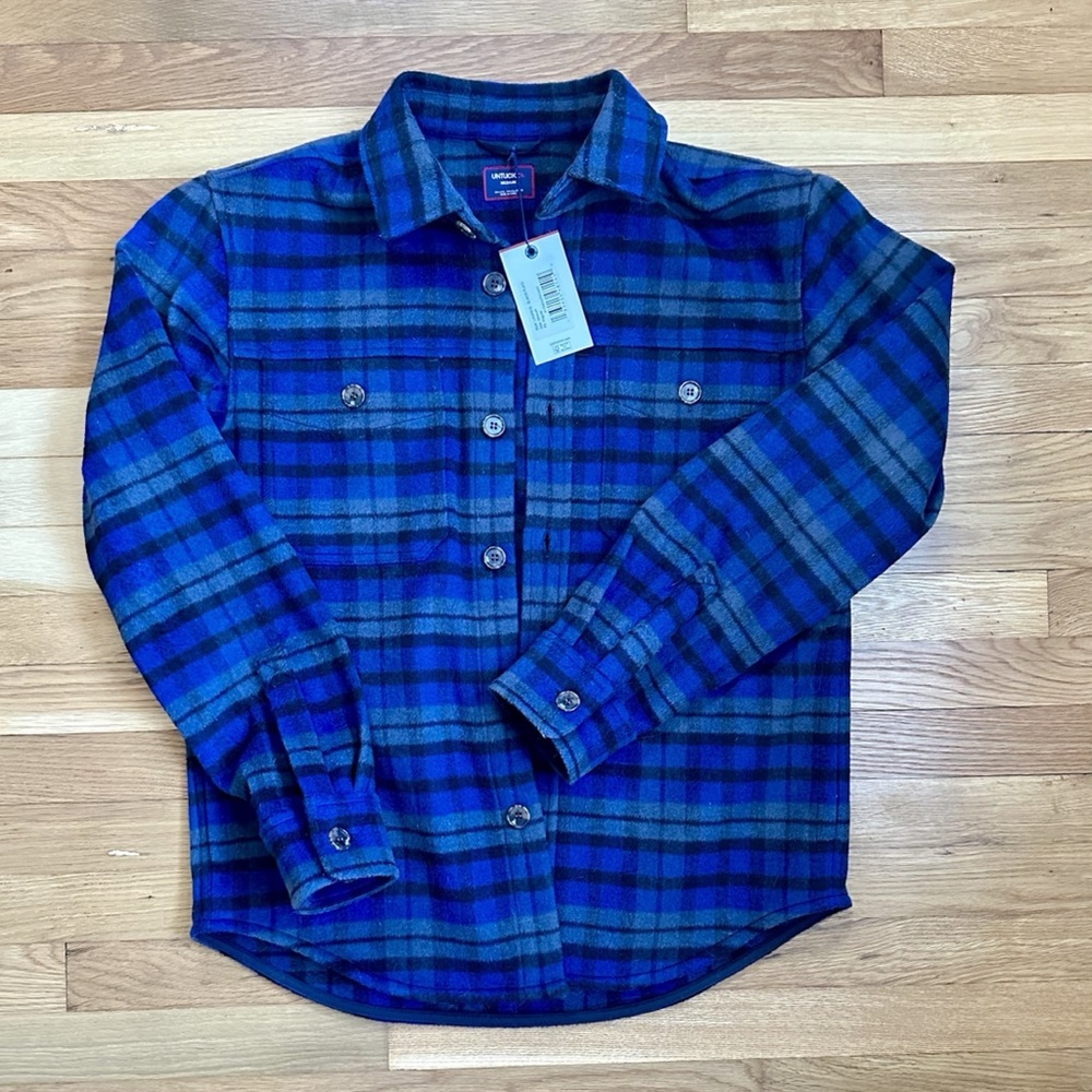 UNTUCKit Men's Navy and Black Checkered CPO Jacket - Picture 3 of 5